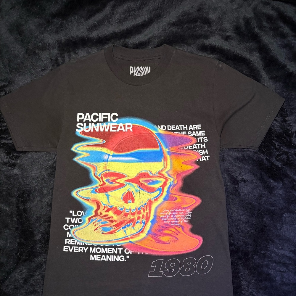 PacSun Black and Blue Short Sleeve Tee with Retro Graphic